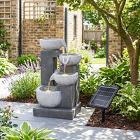 Solar-Powered Garden Water Fountain with Natural Stone Design and LED Lights