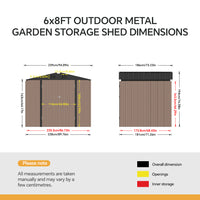 6x8FT Metal Garden Storage Shed with Lockable Double Doors