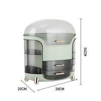 Mint cosmetic storage organizer, 34x28x20 cm, clear dome lid, drawers