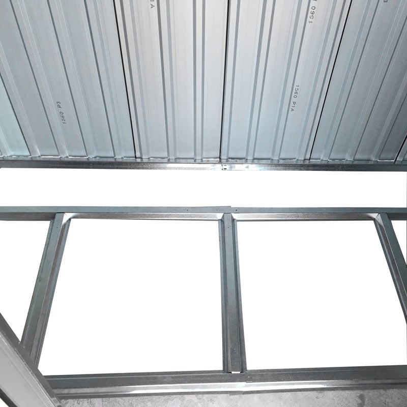 Interior Corner View of Black 4x6ft Garden Shed – Sturdy Steel Construction Detail