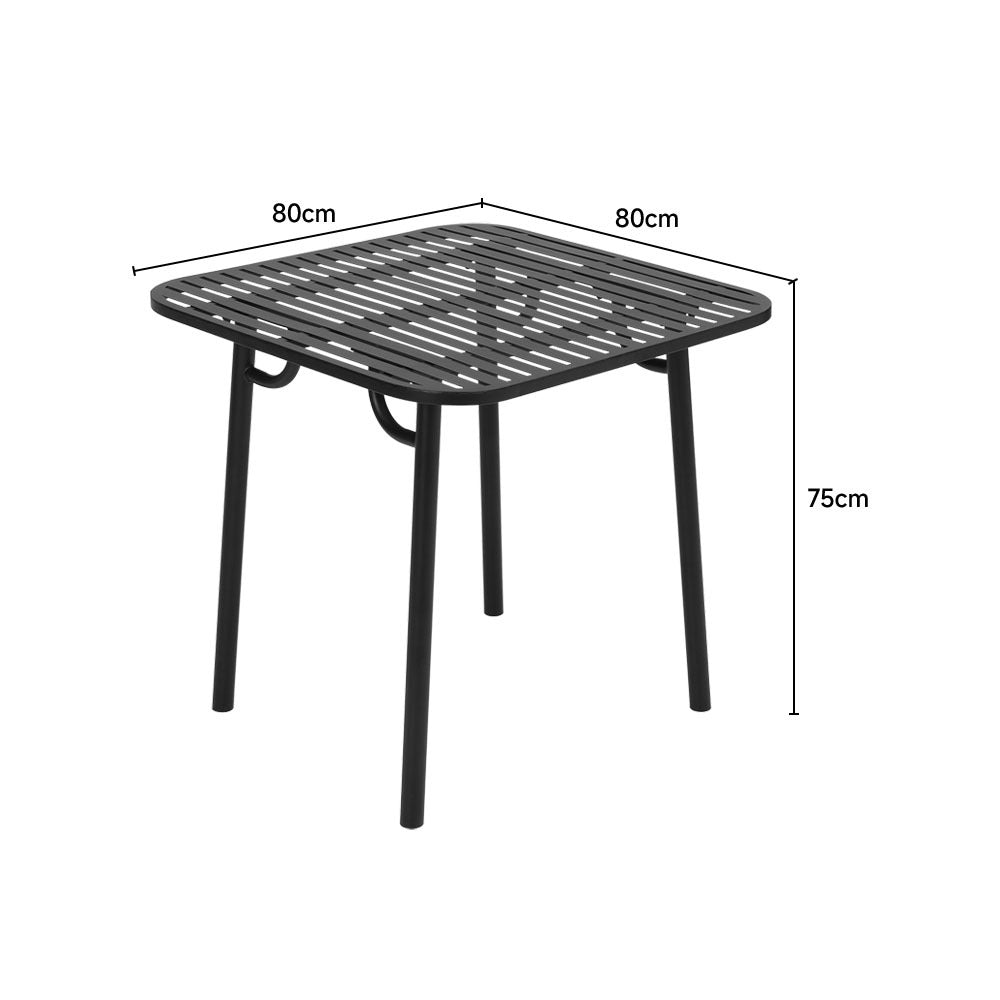 Detailed Dimensions of 80x80x75cm Black Wrought Iron Patio Table – Square Garden Table Size Chart