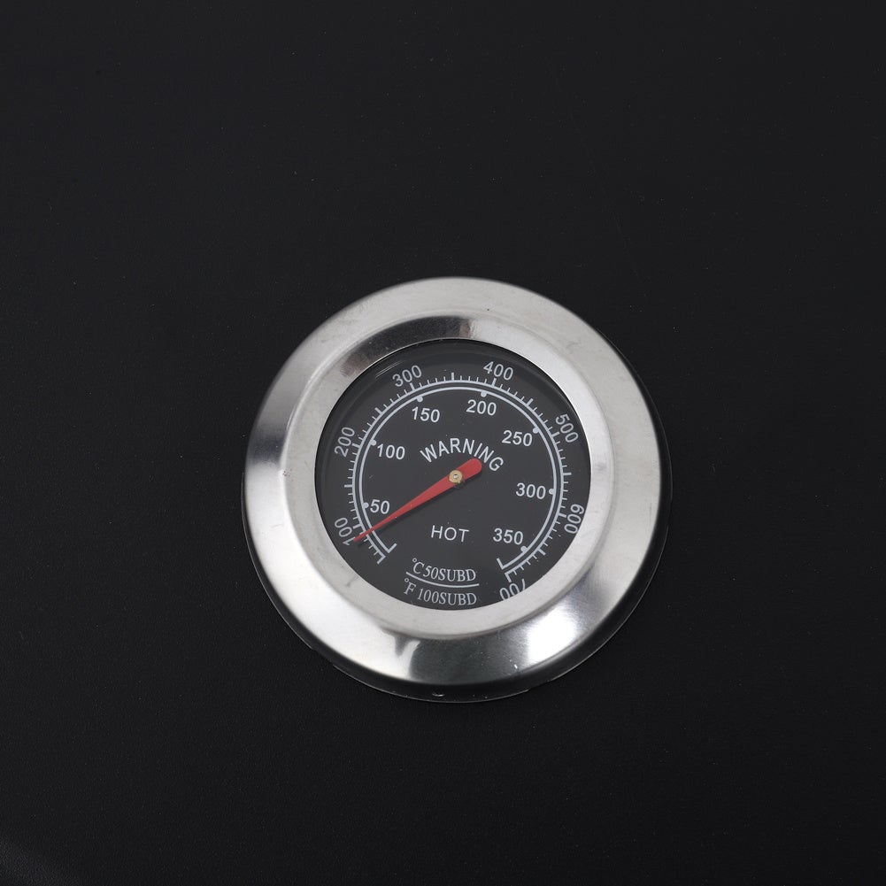 built-in temperature gauge on charcoal BBQ grill lid – monitor heat for precise cooking