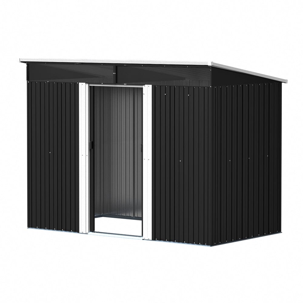 Durable 9x6ft galvanized metal shed with sliding double doors – ideal for garden tools and equipment storage