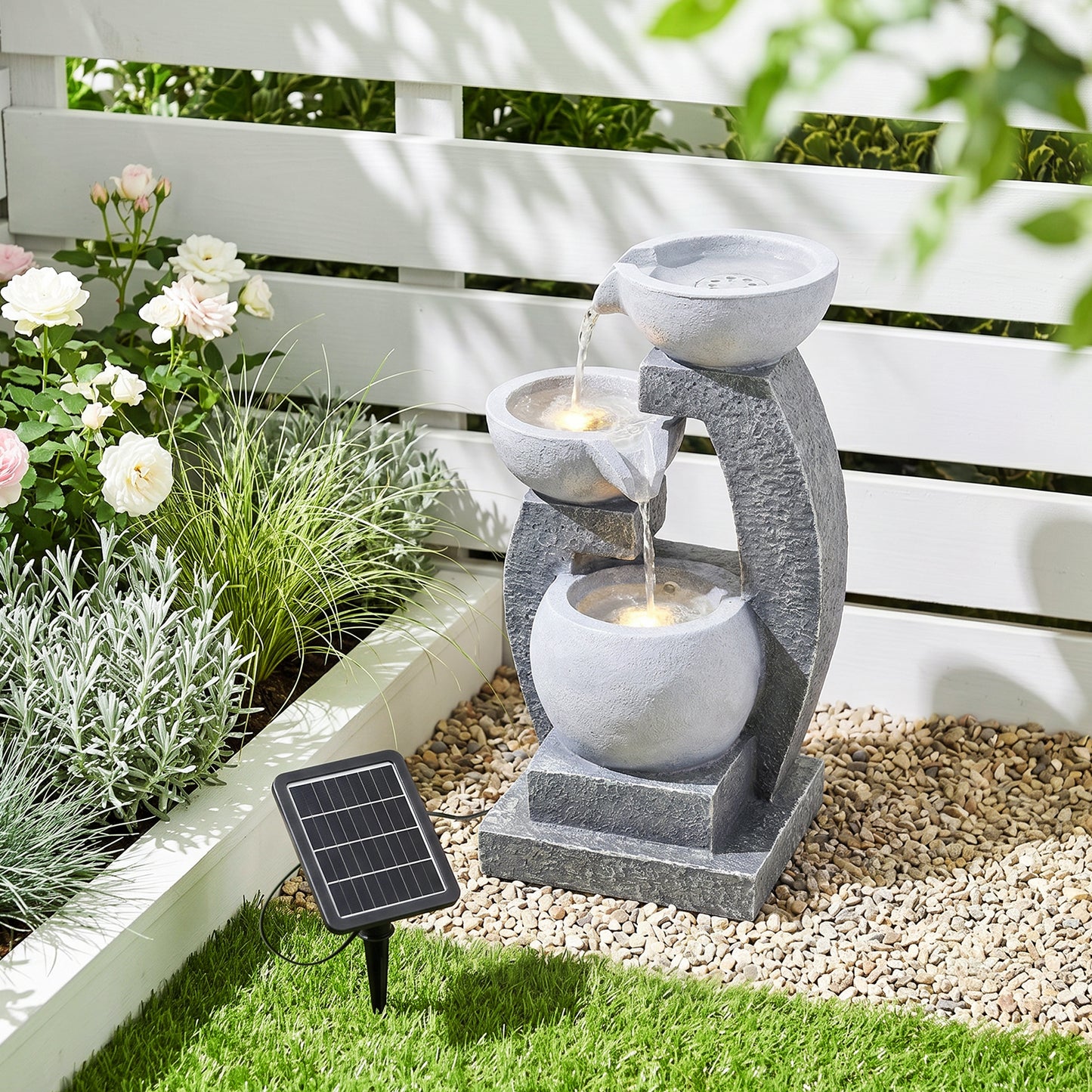 Solar-Powered Water Fountain Outdoor Garden Feature with LED Lights