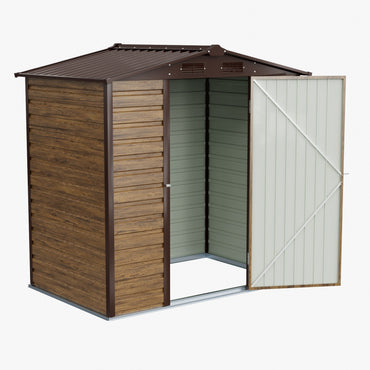 6x4ft Wood Grain Metal Garden Storage Shed With Lockable Door