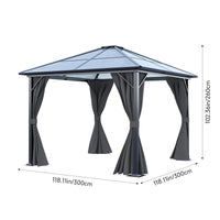 3m Metal Gazebo With UV Resistant PC Roof And Privacy Curtains