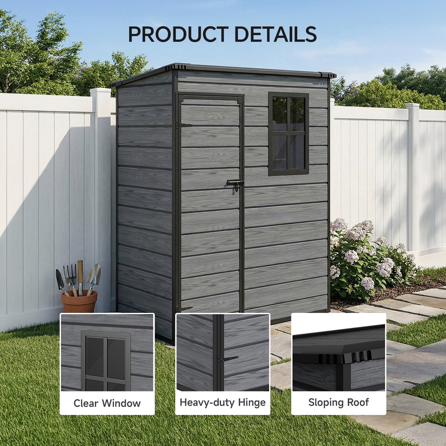 5x3FT Plastic Garden Storage Shed with Lockable Door