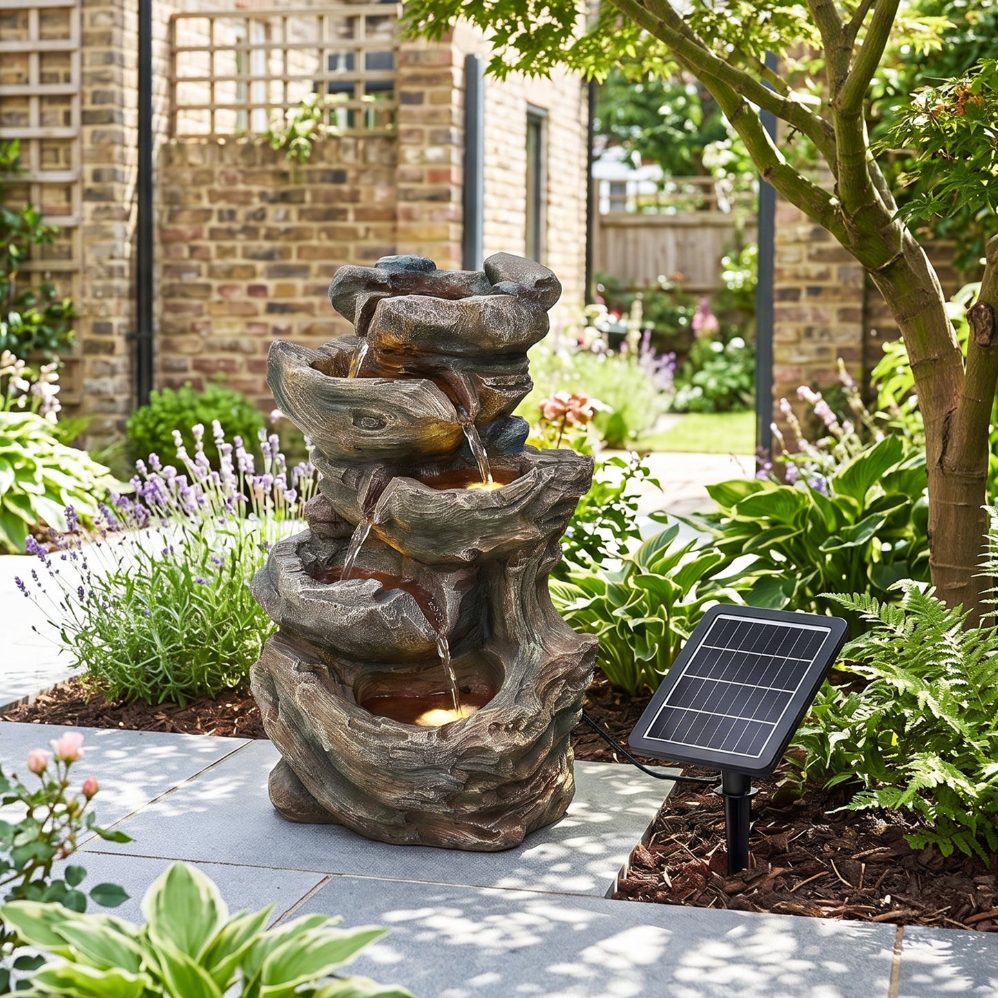 Solar-Powered Water Fountain Tree Stump LED Gardening Decor