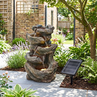 Solar-Powered Water Fountain Tree Stump LED Gardening Decor