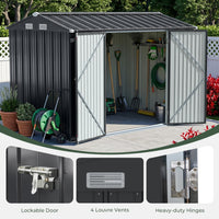 10x7FT Metal Garden Storage Shed with Lockable Double Doors