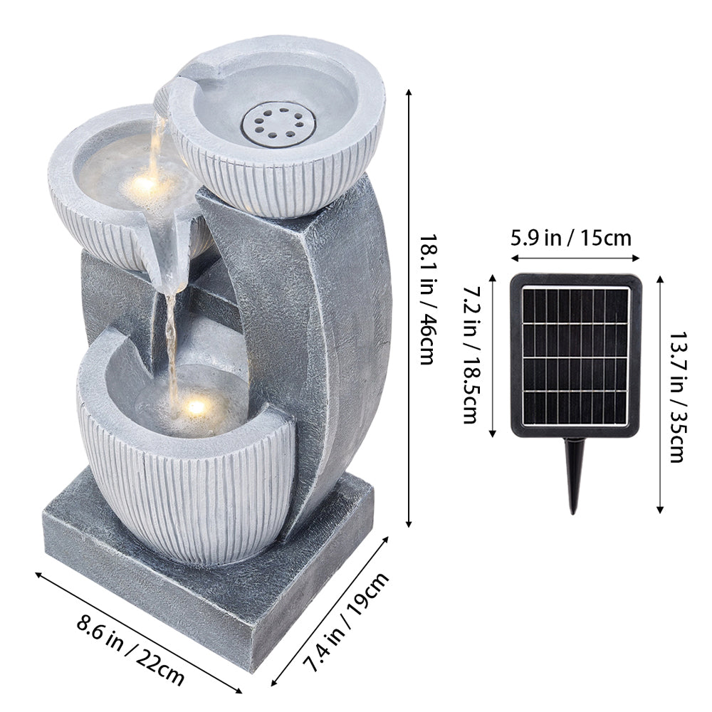 Solar-Powered Garden Water Fountain Natural Stone Look with LED Lights