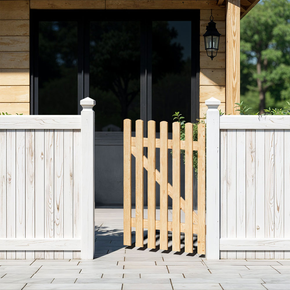 Traditional Fence Style Pine Wood Garden Gate with T Hinges & Lock