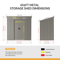 6x4FT Metal Garden Storage Shed with Lockable Sliding Doors