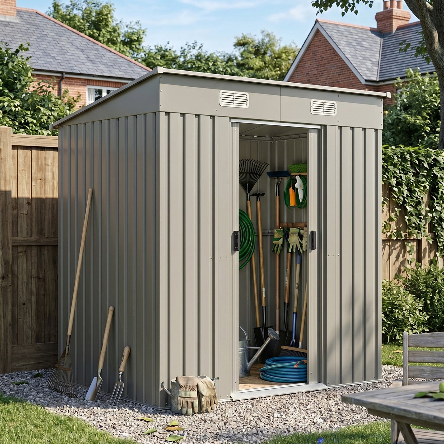 6x4FT Metal Garden Storage Shed with Lockable Sliding Doors