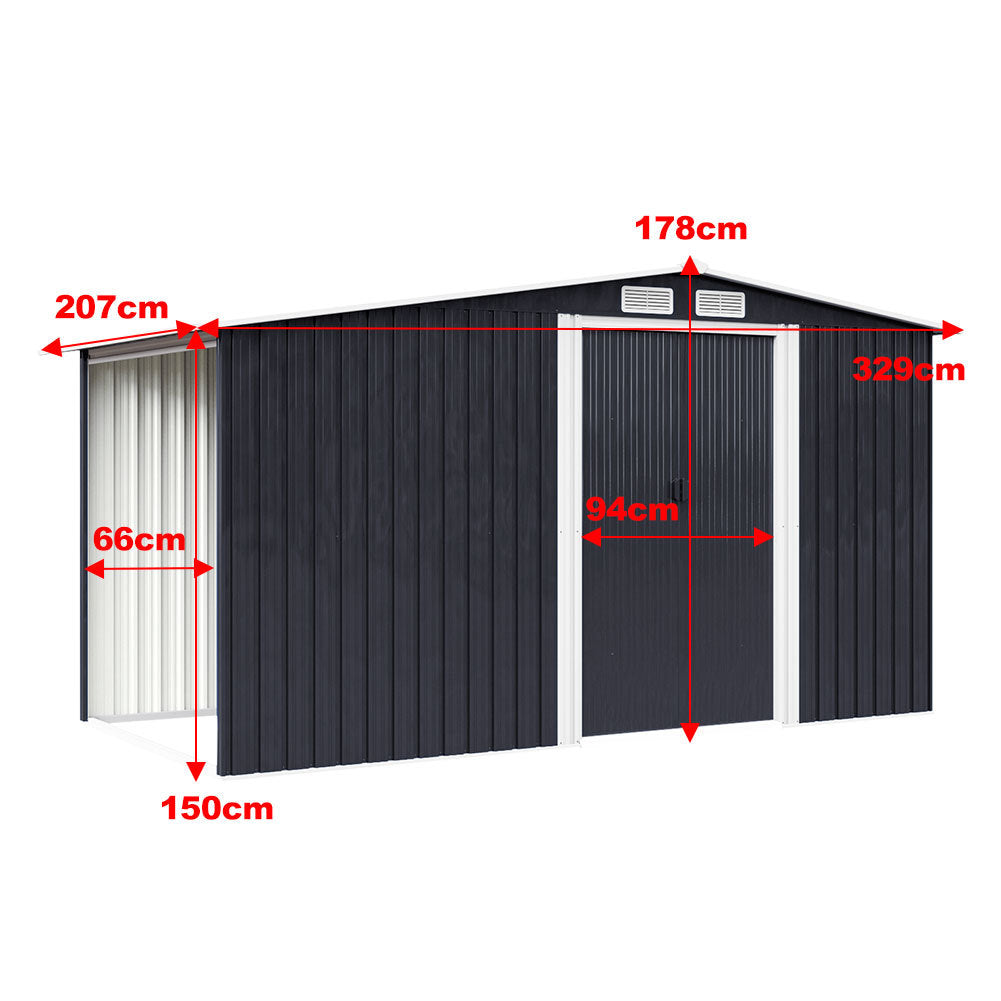 Dimensions of 8x6ft Galvanized Steel Shed – Gable Roof Outdoor Storage