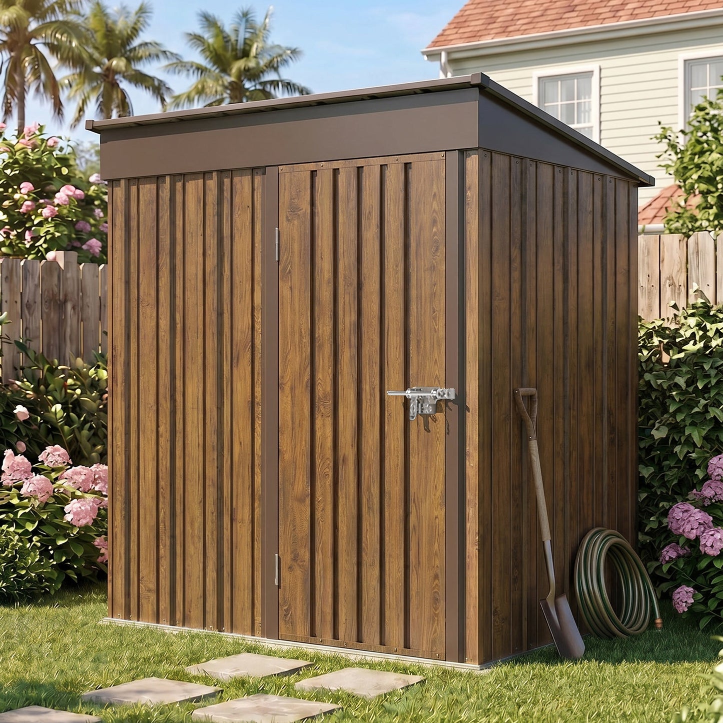 5x3FT Metal Pent Roof Garden Storage Shed with Lockable Door