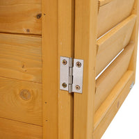 Close-Up of Door Hinges and Metal Hardware on Solid Wood Garden Storage Cabinet – Sturdy Construction Details