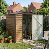 6x4ft Wood Grain Metal Garden Storage Shed With Lockable Door