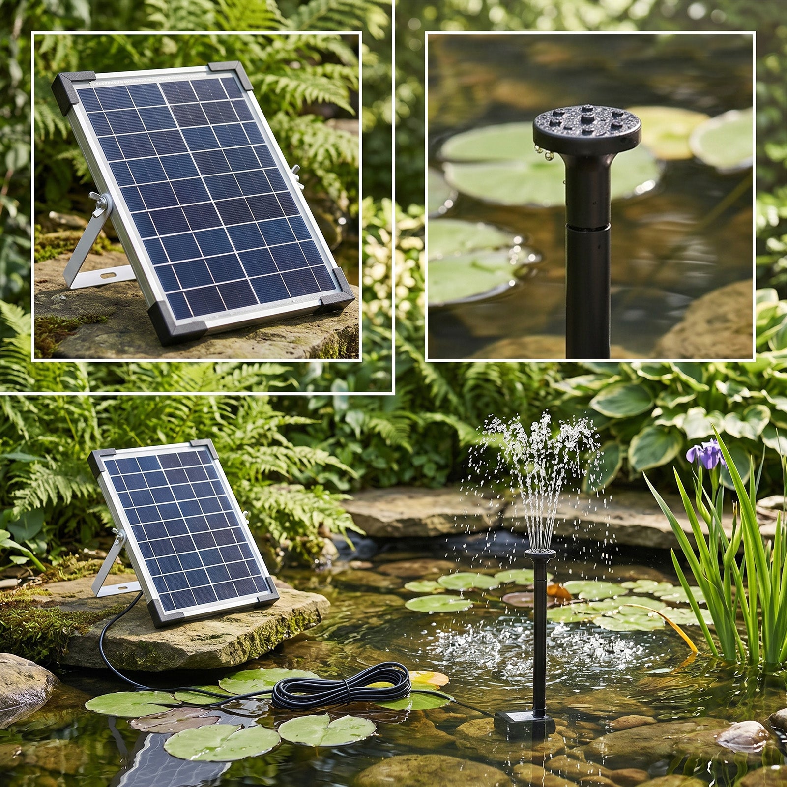 Solar-Powered Water Fountain Pump 500Lh Garden Feature