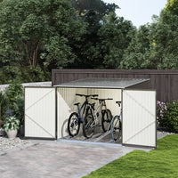 garden view of open grey bike shed revealing secure bicycle storage with ample space