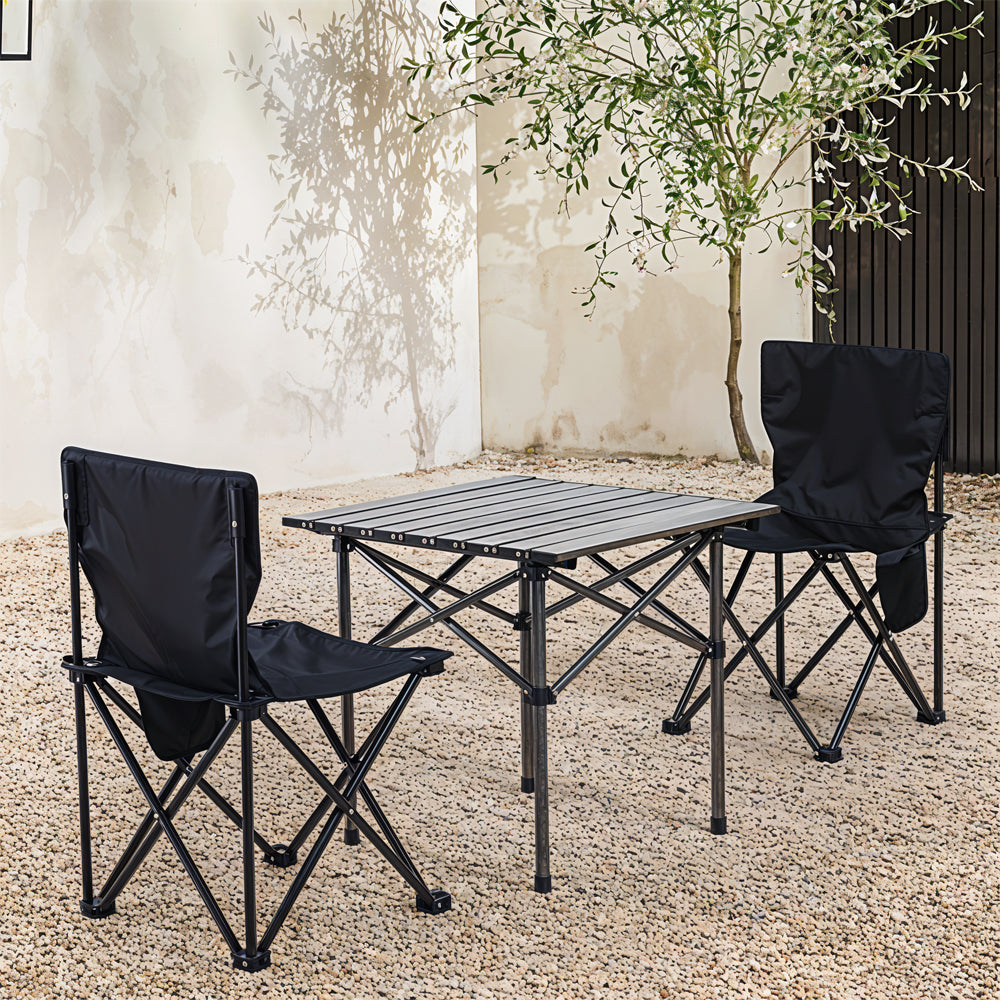 Foldable Camping Table and Chairs Set in Use at Campsite - Perfect for family outdoor dining and activities