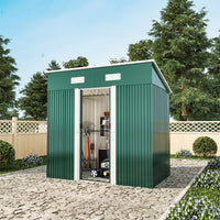 4x6ft Metal Garden Storage Shed with Pent Roof & Sliding Door