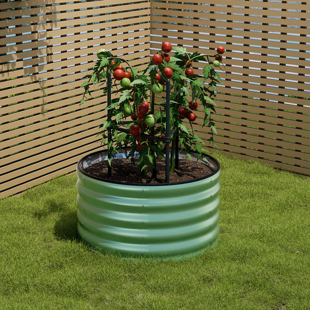 Light green galvanized steel round garden raised bed – easy assembly, weather-resistant outdoor planter for vegetable gardening