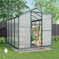 8x6ft aluminium greenhouse with base and vented window – polycarbonate garden greenhouse for year-round use