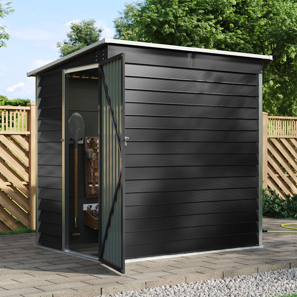 4x6ft Pent Roof Metal Garden Storage Shed with Lockable Door