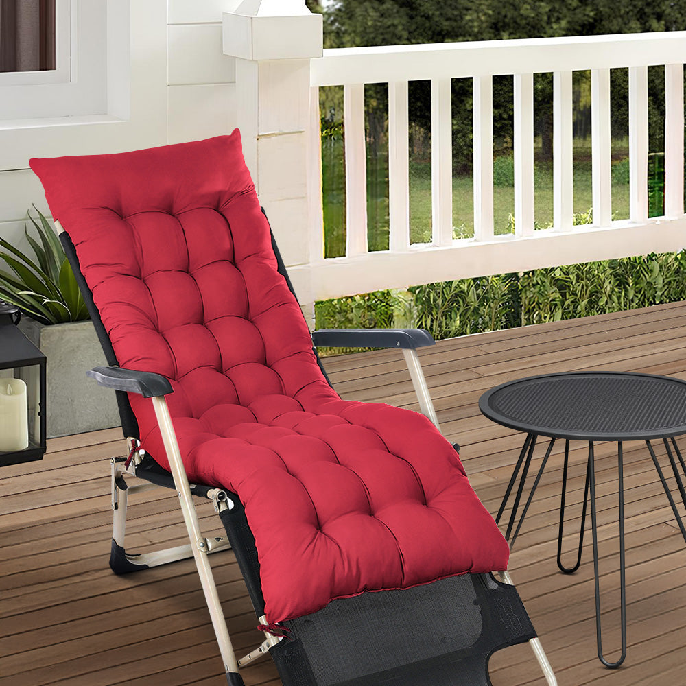 Red Outdoor Seat Cushion placed on a garden patio chair, adding comfort and color to your outdoor seating