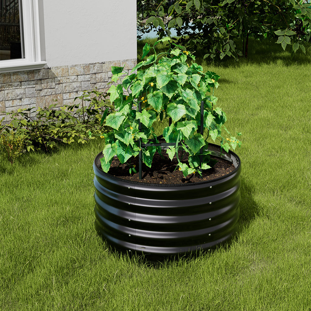 Anthracite round raised garden bed in outdoor garden setting – ideal for growing herbs, flowers, and vegetables