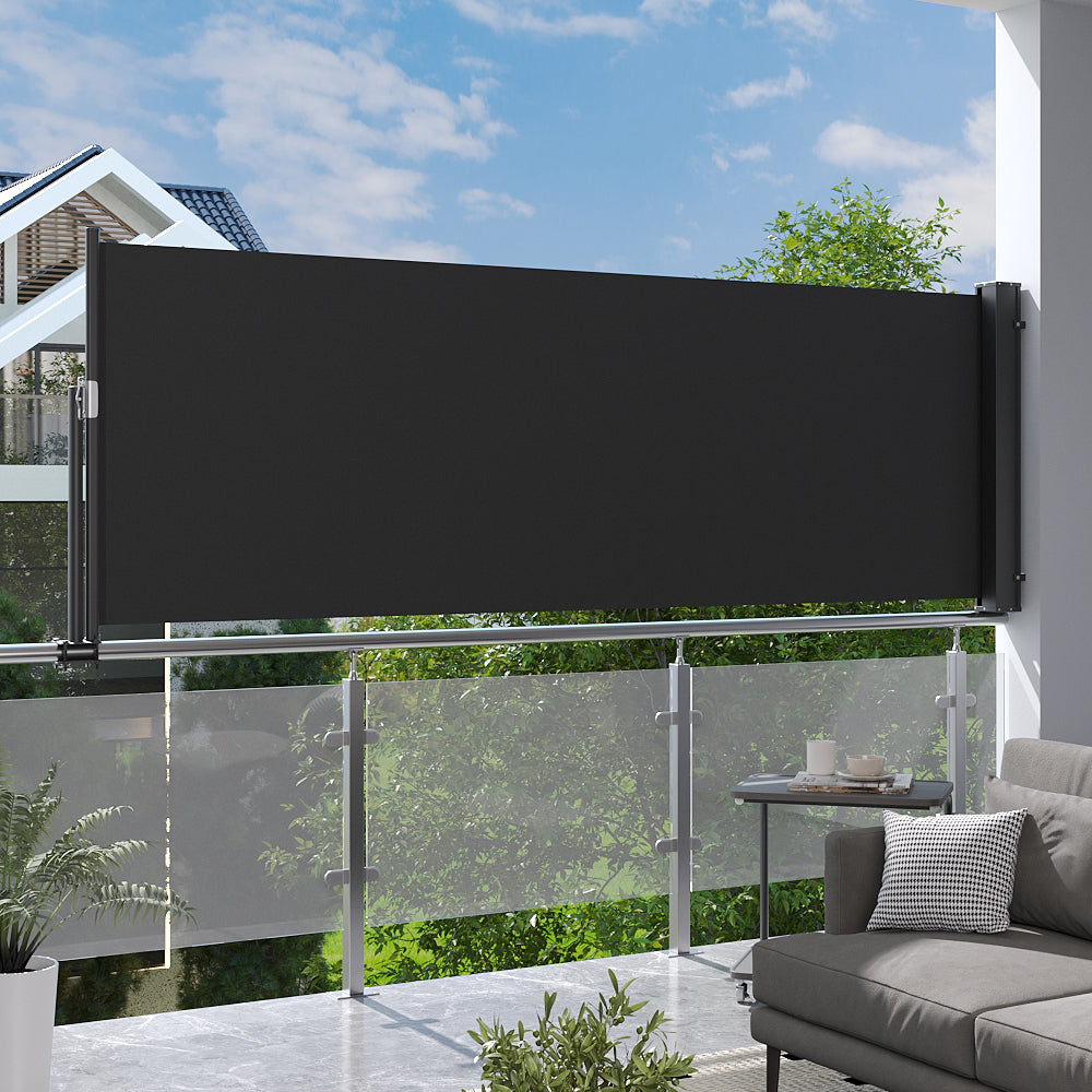 300cm Dark Grey Outdoor Retractable Side Awning 100cm Wide – Privacy Screen for Balcony or Garden