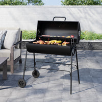 Black Outdoor Garden Charcoal Grill with Thermometer and Wheels – Ideal for Backyard BBQ and Outdoor Cooking