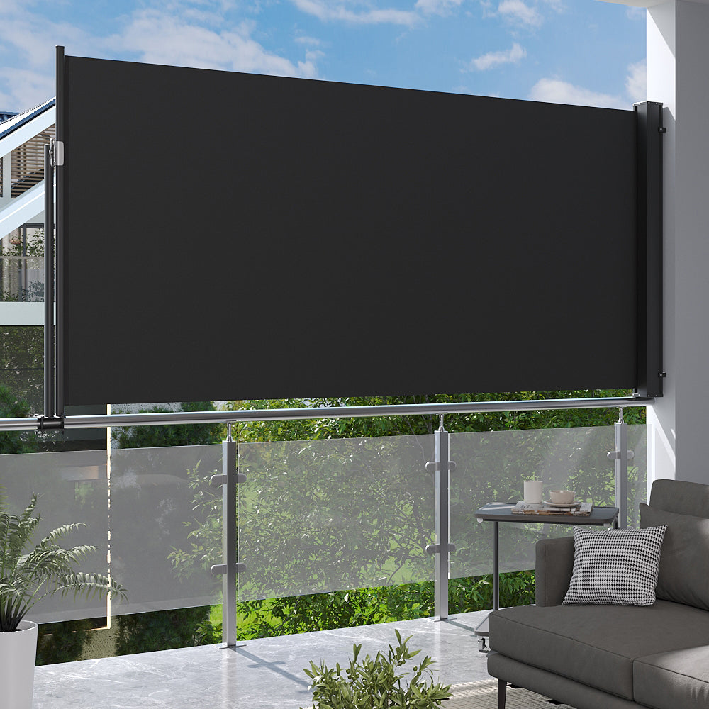 300cm Dark Grey Retractable Garden Side Awning 140cm High – Sunshade Privacy Screen for Outdoor Use