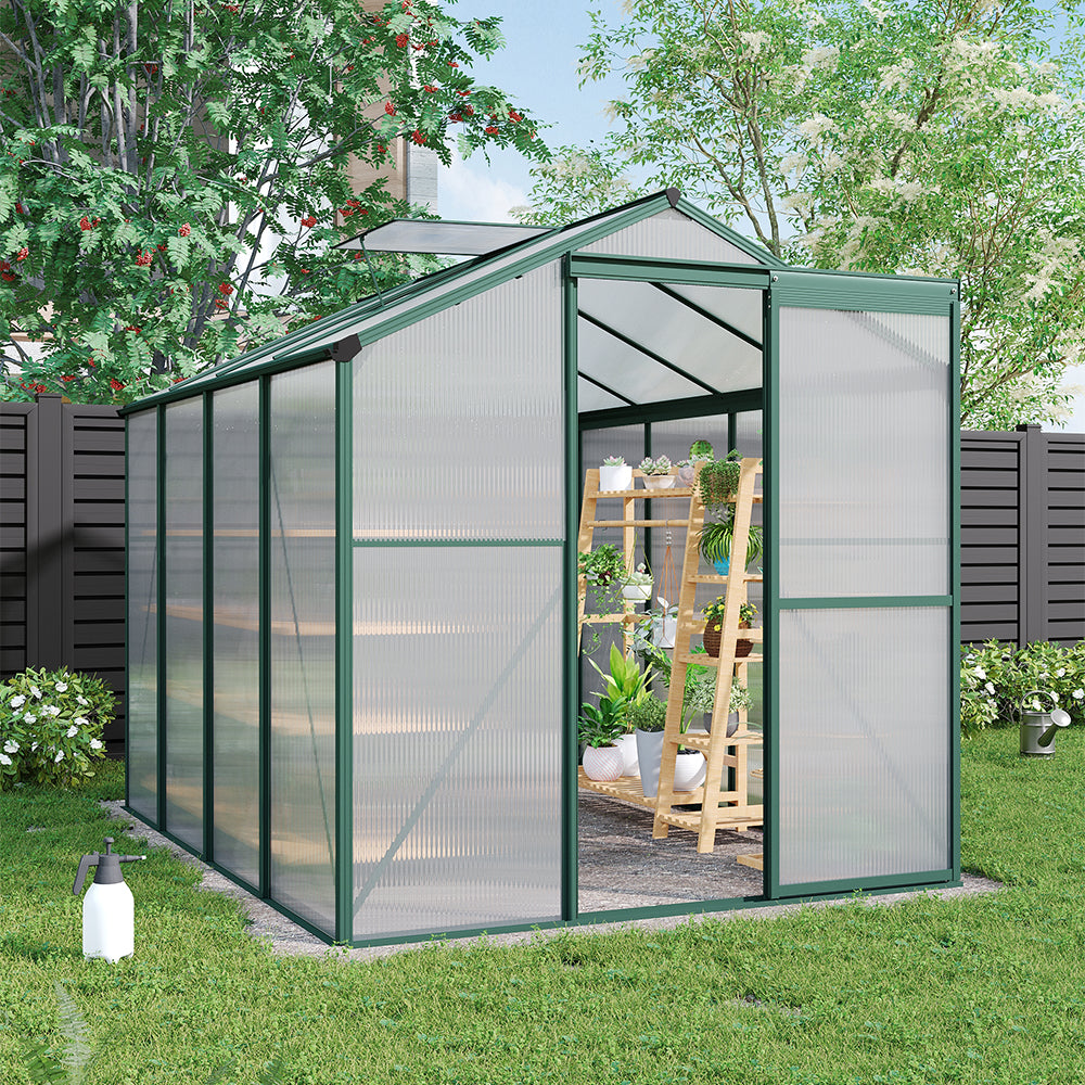 8x6ft aluminium frame greenhouse with polycarbonate panels – sturdy outdoor greenhouse for garden growing