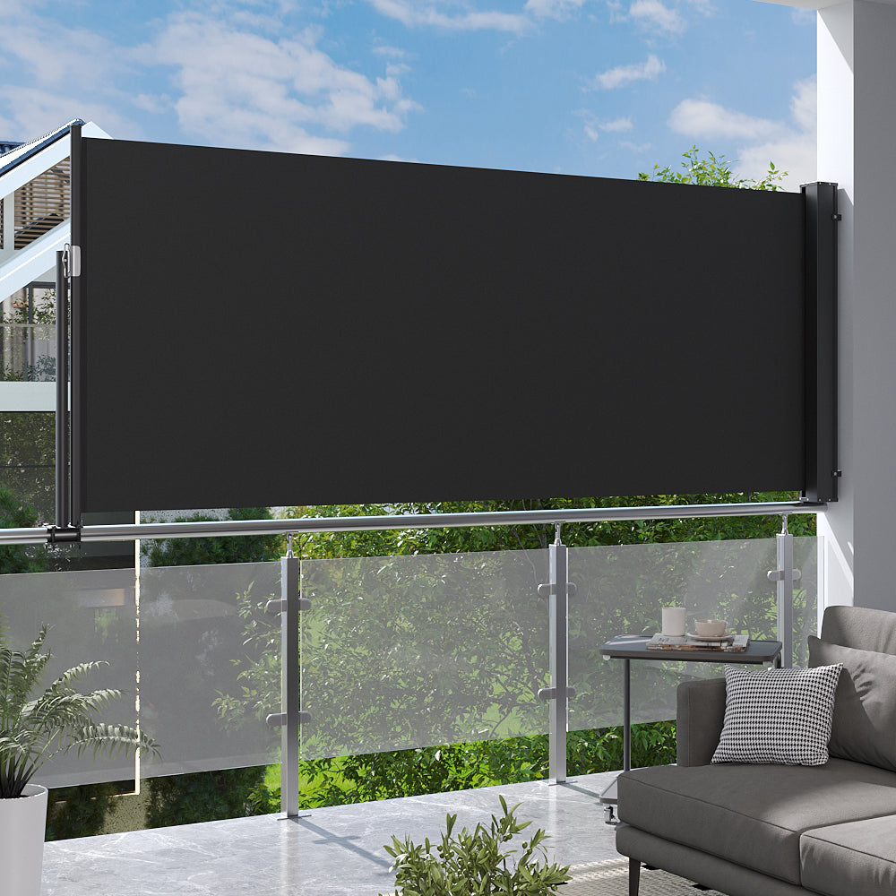 300cm Dark Grey Patio Side Awning 120cm Wide – Retractable Privacy Wind Screen for Terrace or Deck