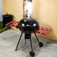 Black outdoor kettle charcoal BBQ grill with lid – portable round barbecue for garden, patio or camping use