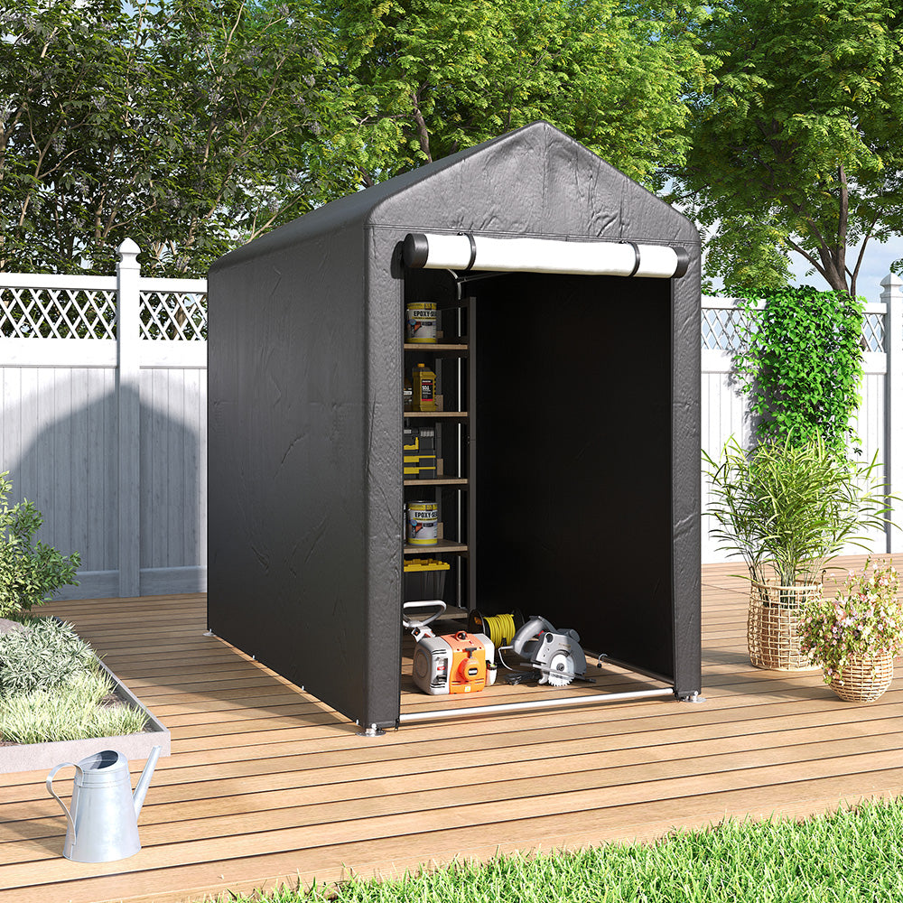 4x6ft dark grey galvanized tube storage shed – compact outdoor metal shed for garden tools and equipment