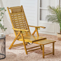 Natural bamboo recliner lounge chair on patio – perfect for garden relaxation