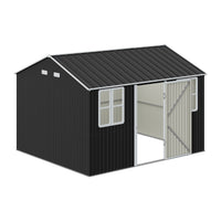 12x10FT Anthracite Metal Garden Shed With Windows Vents And Lockable Door