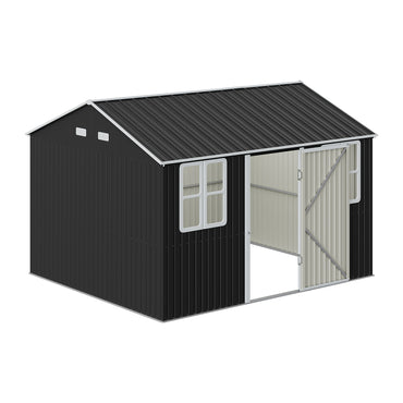 12x10FT Anthracite Metal Garden Shed With Windows Vents And Lockable Door