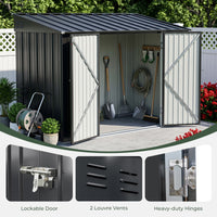 10x5FT Metal Garden Storage Shed with Lockable Double Doors