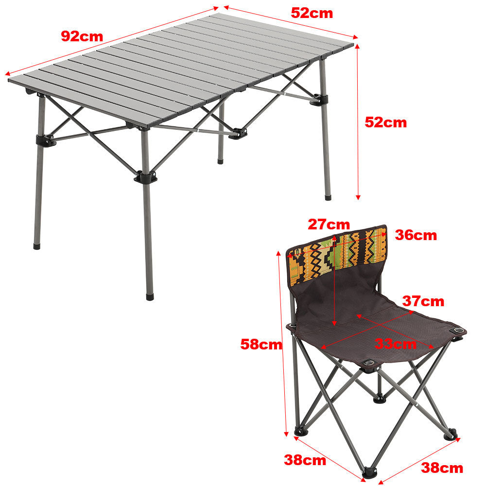 Size Diagram of Brown Aluminum Camping Table Set – Dimensions for Table and 6 Chairs