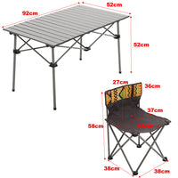 Size Diagram of Brown Aluminum Camping Table Set – Dimensions for Table and 6 Chairs