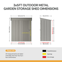 5x3FT Metal Pent Roof Garden Storage Shed with Lockable Door