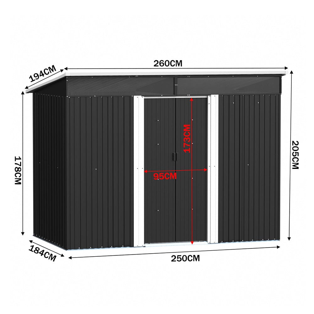 9x6ft outdoor metal shed with full exterior dimensions – perfect for backyard, patio, or side-yard storage planning